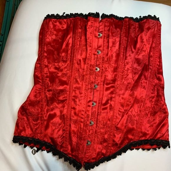 Coquette Lace Up Boned Bustier Waist Cincher Body Shaper Corsets Red Size XL - Picture 4 of 9